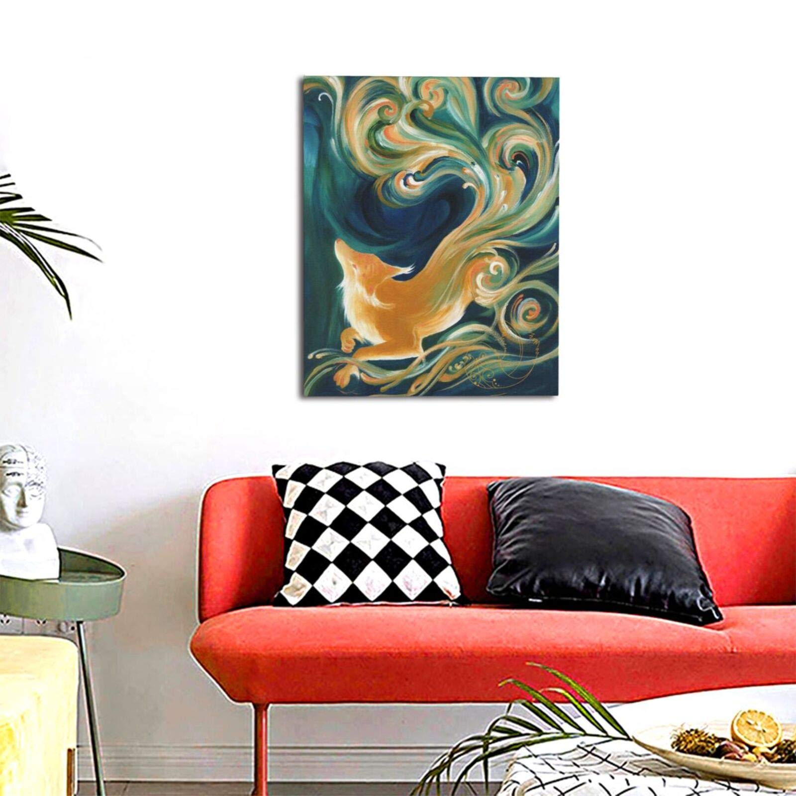 Amazon.co.jp: 絵画 九尾の狐 装飾画 壁掛け油彩画抽象画現代