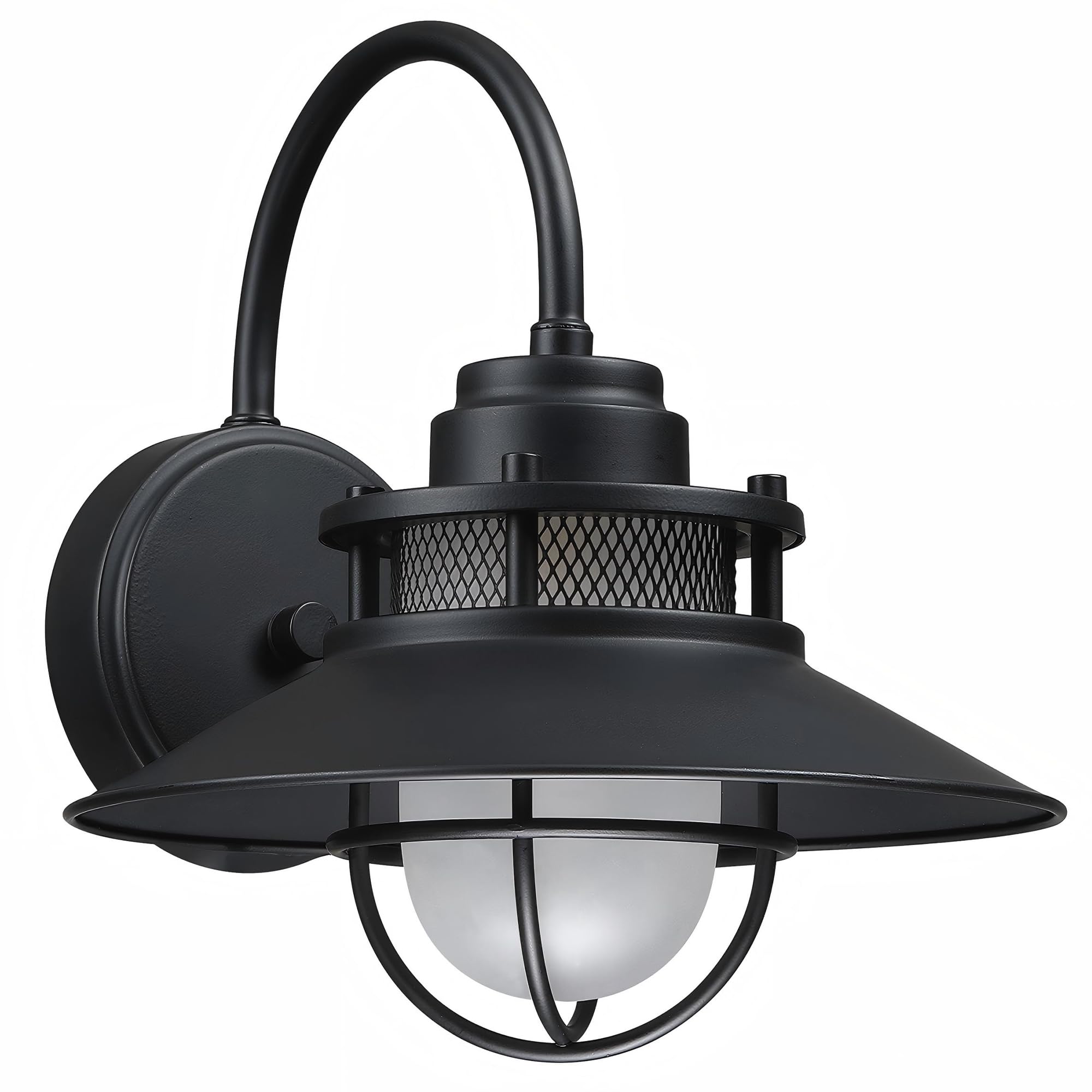Outdoor Gooseneck Barn Light Fixture with Cage - Exterior Wall Sconce Farmhouse Gooseneck Light Outdoor Porch Sconce for Garage Coastal Lantern for Outside