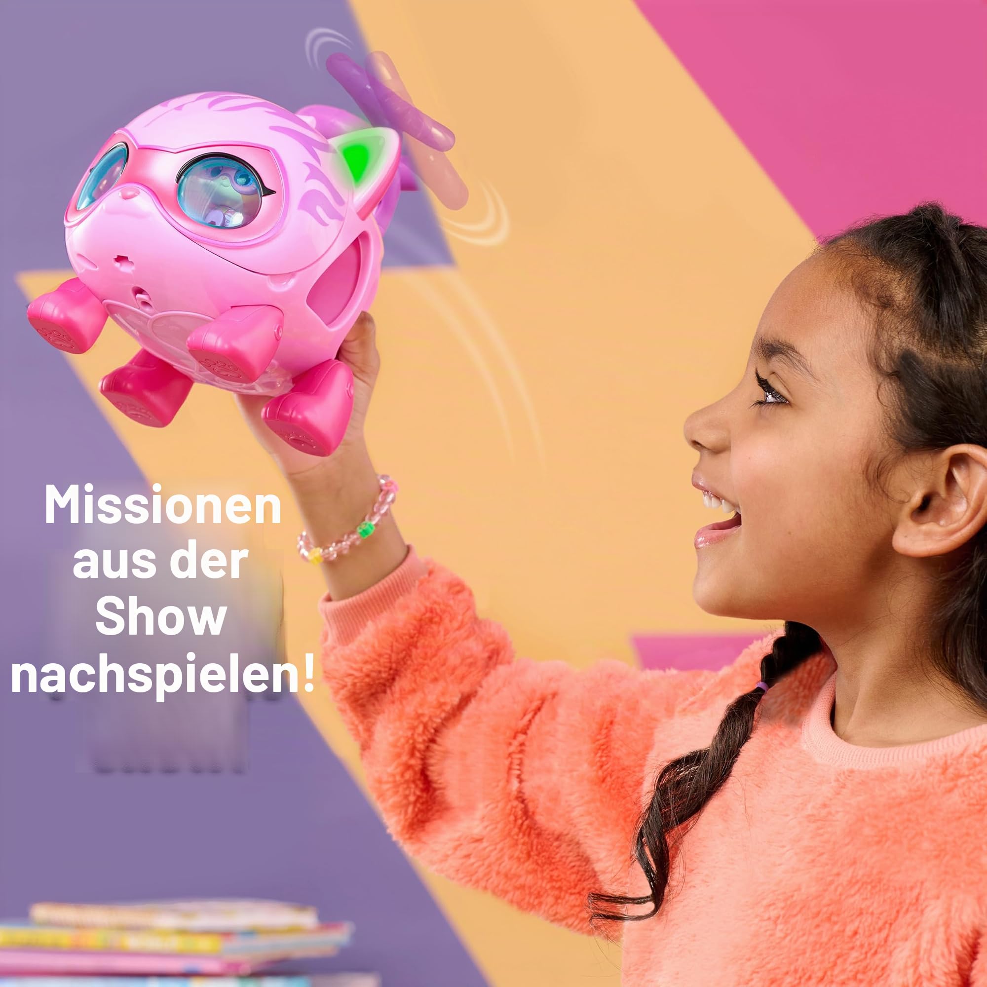 Just Play Hubschrauber Disney Junior SuperKitties Su-Purr Wild Kitty mit Licht und Sound, 14 cm, 3 Stück Figuren mit veränderbarer Form, Spielzeug für Kinder ab 3 Jahren, Rosa