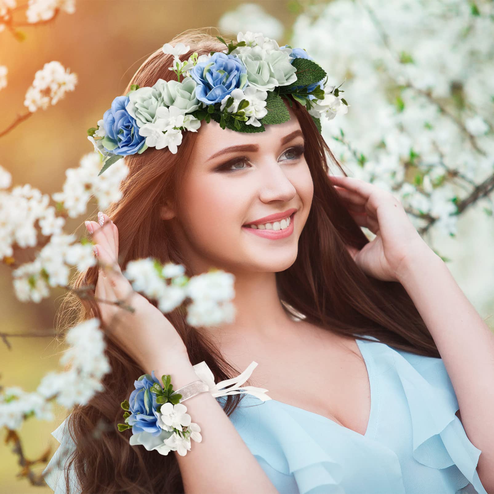 FRCOLOR Couronne de fleurs tropicales pour remise de diplôme - Accessoire pour cheveux pour femme - Pour mariée, demoiselle d'honneur, mariage, fête de plage