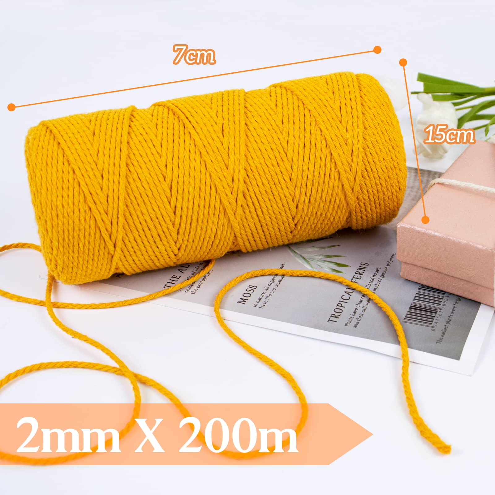 LEREATI Macrame Cord 2mm x 200m, Thick Macrame Rope Natural Cotton Rope Craft String - Image 2