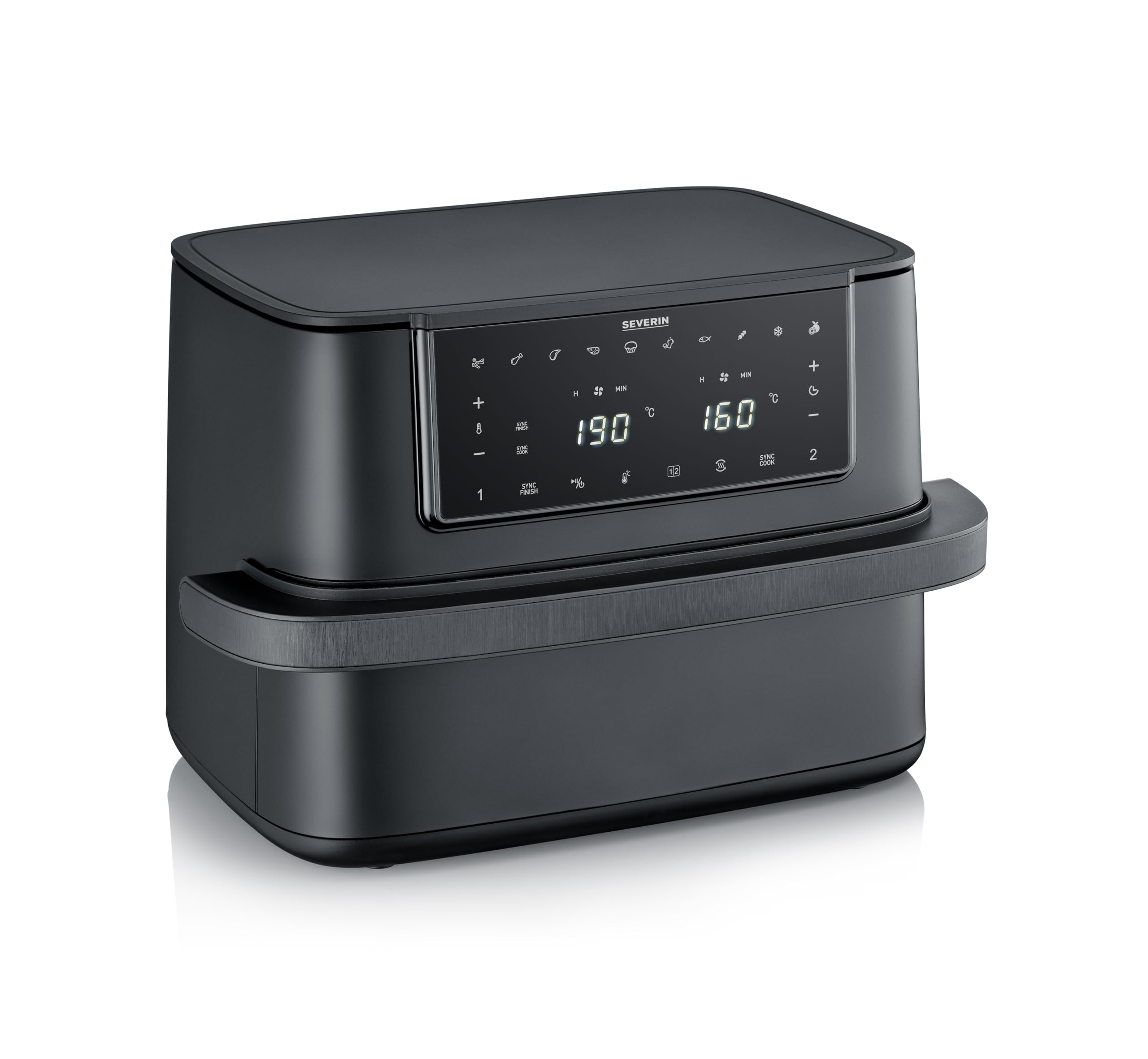 SEVERIN Friteuse à air chaud « Max Zone Flex », Friteuse sans huile avec technologie à air chaud, Air fryer à panier modulable de 9 L, Multicuiseur avec 10 programmes, Noir, FR 9599