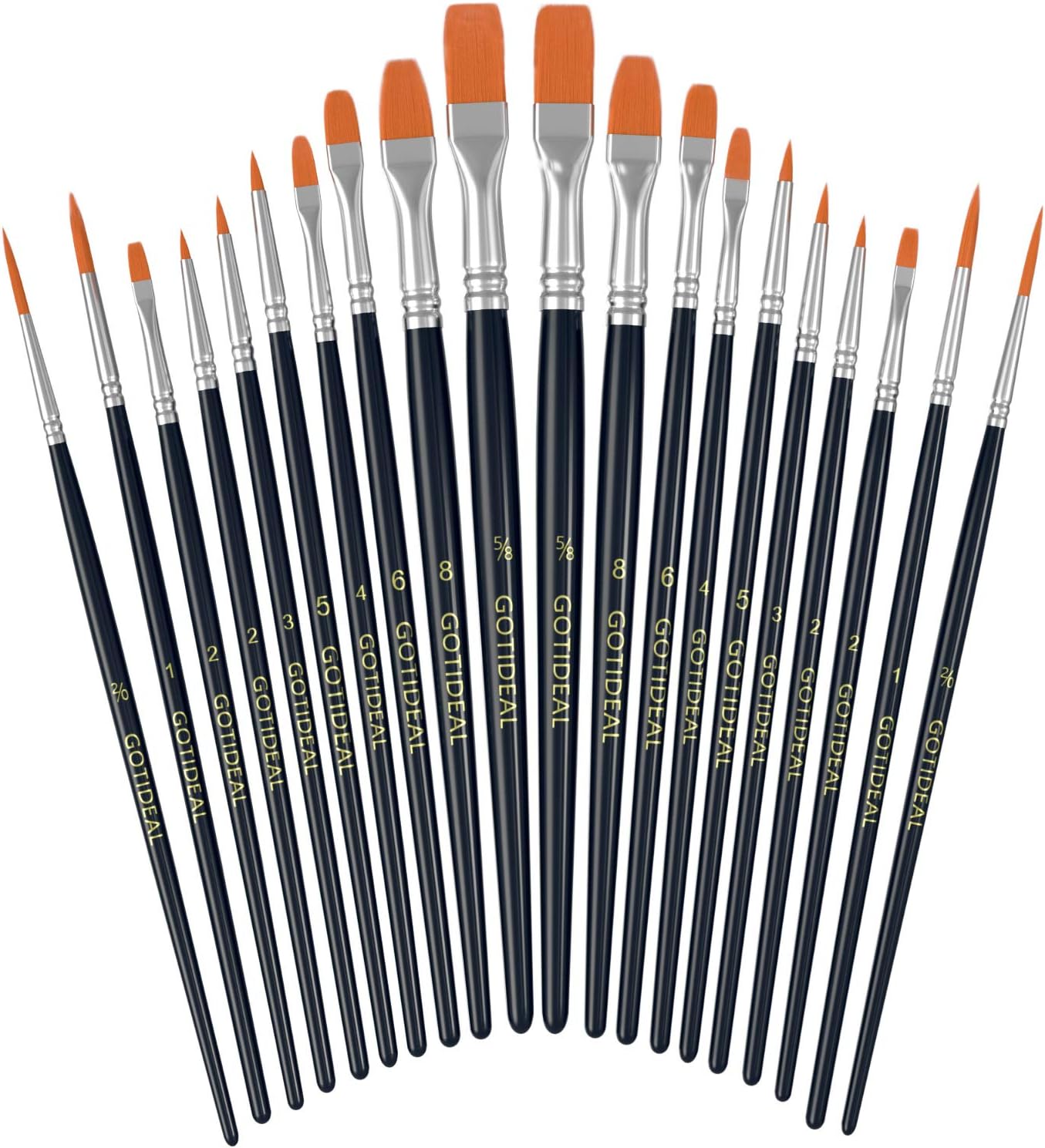 GOTIDEAL Paint Brush Set, 20 Pcs Round Pointed Tip, Nylon Hair Brushes for Acrylic, Watercolor, Oil and Gouache Painting，Body, Face Nail Art, Detailing and Rock Painting, Perfect for Kids & Adult