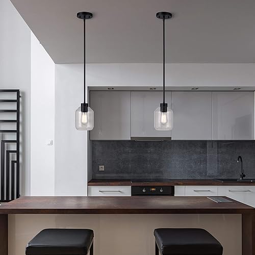 Miniatura 5 de Globe Electric 60331 Middleton 1 iluminación colgante, negro mate, pantalla de cristal transparente, bombilla no incluida