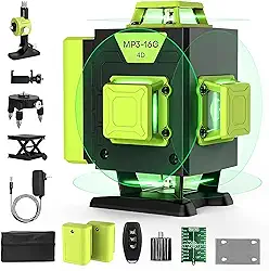 16 linhas laser nível 360 autonivelamento, 4x360° profissional 4D cross line lazer nível verde com 2 baterias para construção e pendurar fotos, suporte magnético de brilho ajustável, controle remoto