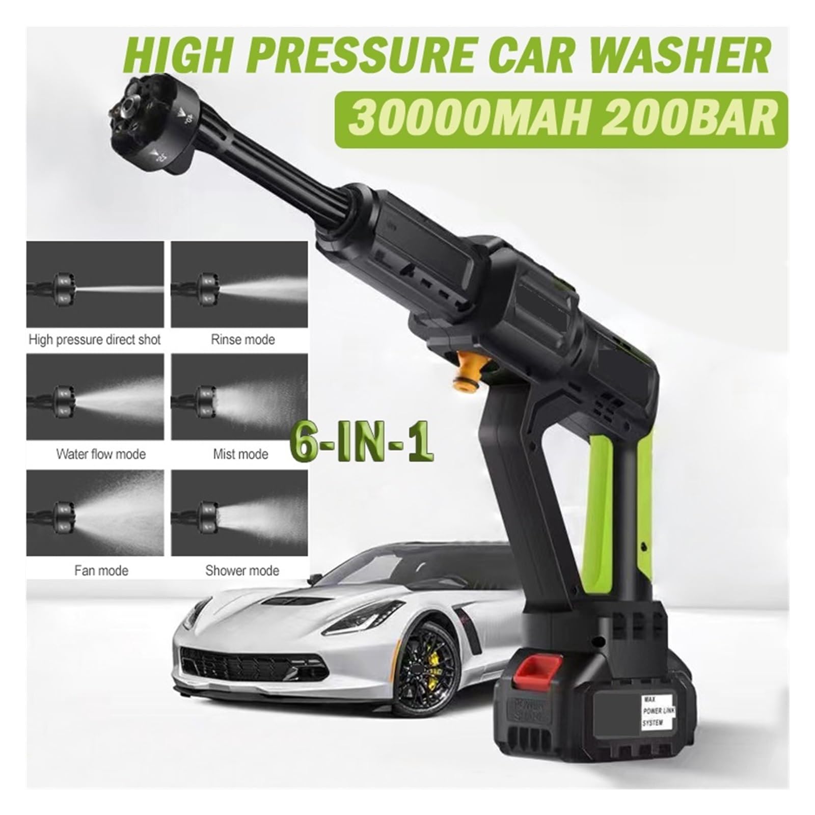 30000mAh Brushless Wireless Pressure Electric 1000W Car Washer Gun 6-in-1 Ugelli Multifunzione Schiuma Autolavaggio Spray da Giardino Pulizia Efficiente