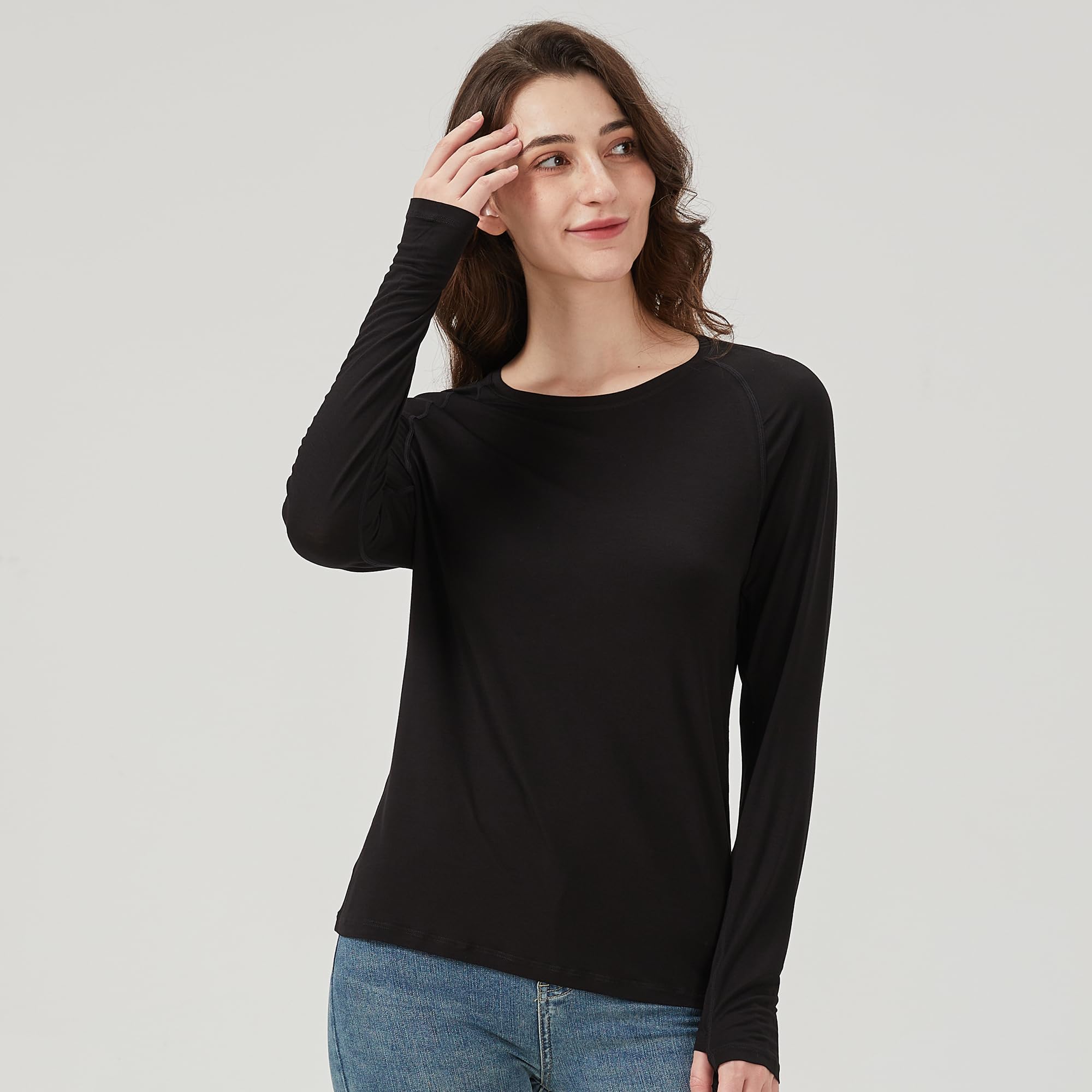 netdraw Camiseta de entrenamiento de viscosa de bambú ultrasuave para mujer, manga larga, ligera, con agujeros para los pulgares