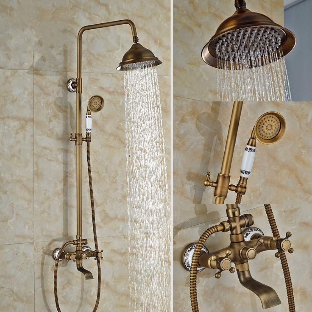 NZPOST Shower Antique Brass Shower Set Faucet w/Handheld Shower Wall Mount Shower Mixer Tap Faucet Dual H