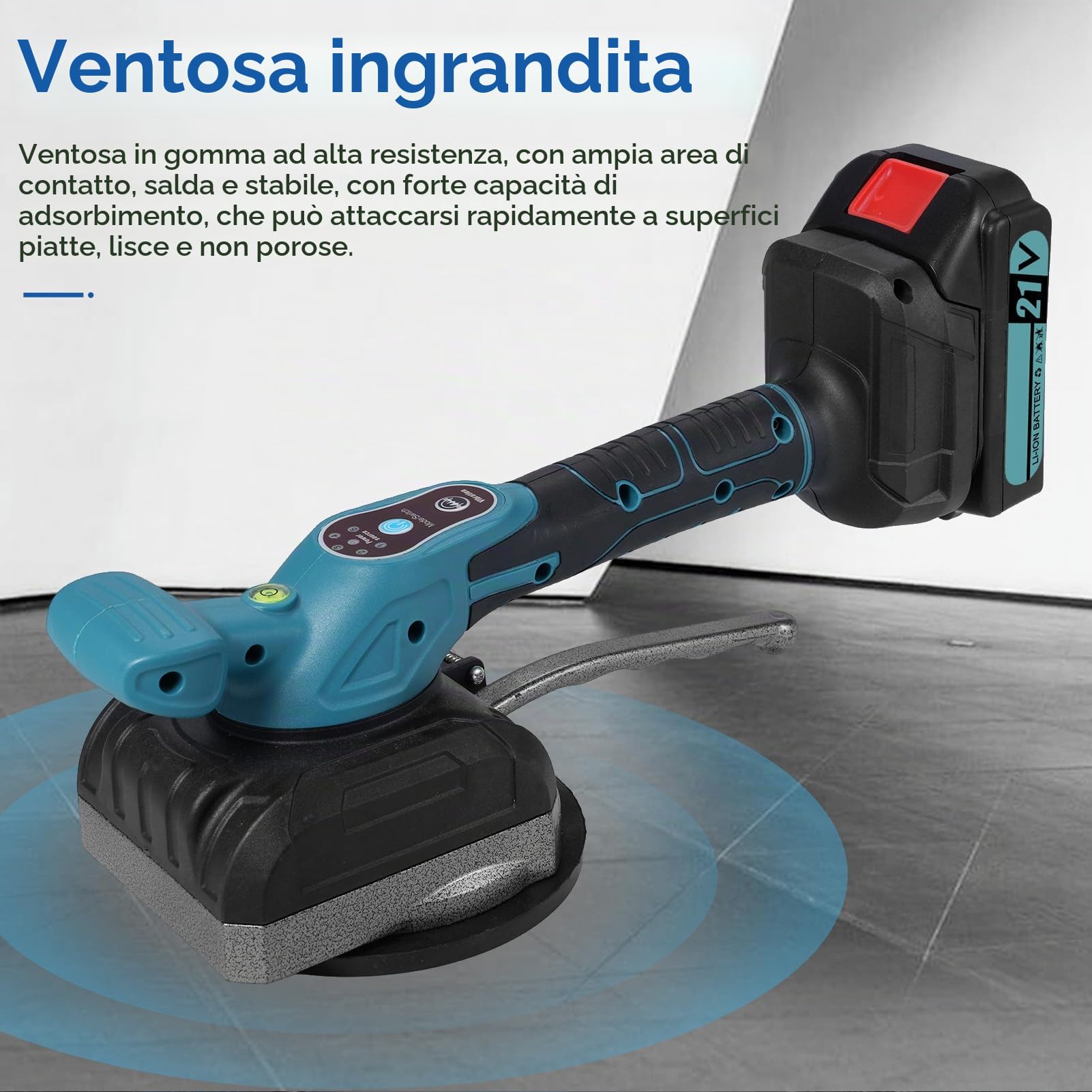 Hancaner Livellatrice a Vibrazione per Piastrelle, Strumento per la Posa di Piastrelle da 21 V con 5 velocità Regolabili, Elevata capacità di Carico, Grande Ventosa, Livella a Bolla (EU,)