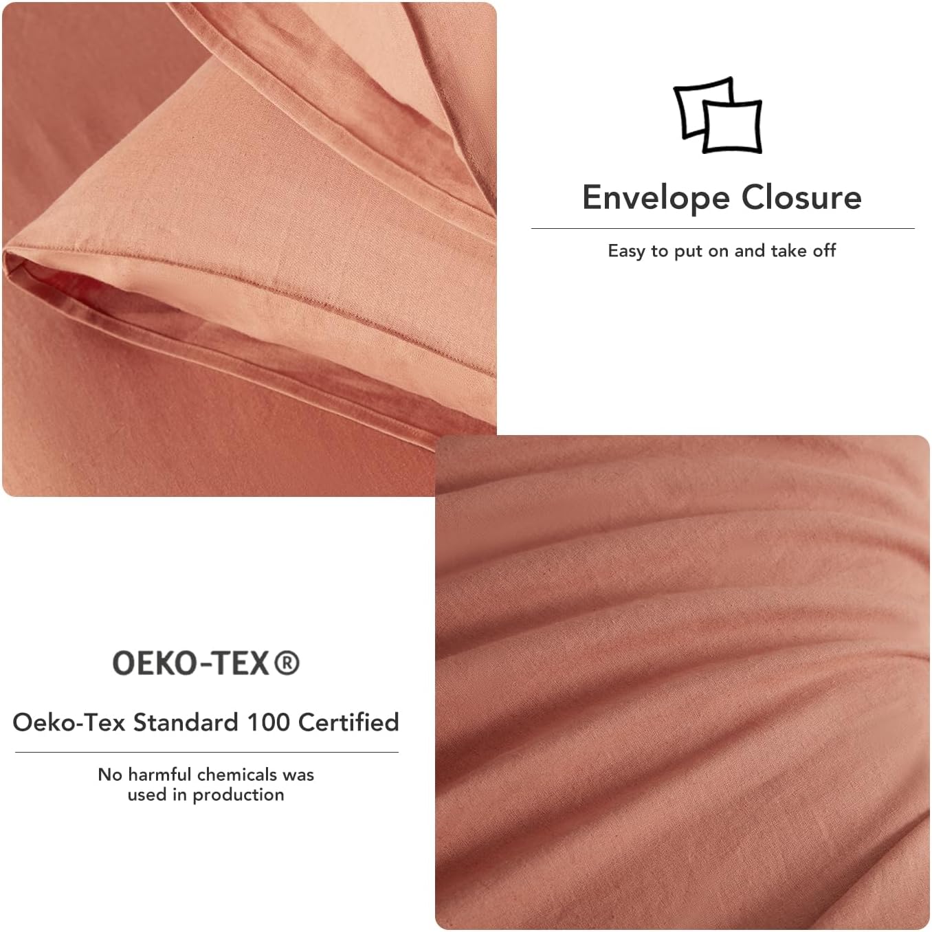 DAPU Linen Sheets Set Solid Color, Soft Breathable Sheets Set 4 PCs, Breathable French Linen Cotton Blend Bedding for Hot Sleepers(1 Flat Sheet, 1 Fitted Sheet and 2 Pillowcases) Burnt Orange, King
