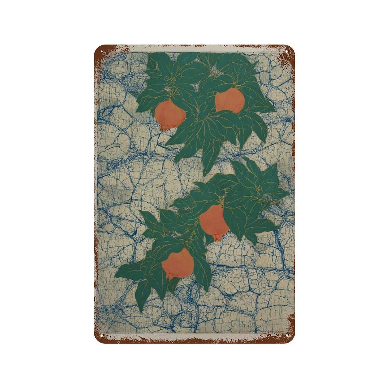 xiaoxiaoshen Pomegranate Botanical Fruit Green Leaves Nature Work Wall Decor Art Metal Tin Poster Modern Home Decor Art Home Bar Shop Decorations Vintage Sign 30x20cm