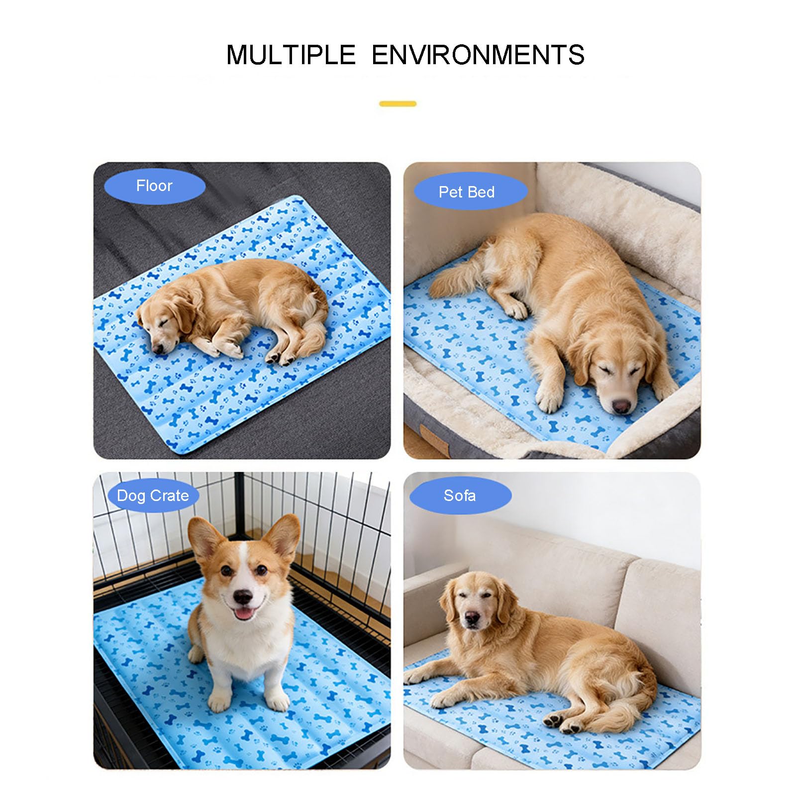 Tappetino Di Raffreddamento per Cani,Tappetino Di Auto-Raffreddamento per Gatto Domestico,Mattasso Non Tossico Di Gel Di Auto-Raffreddamento per Animali Domestici,Portabile Pieghevole (Blue(60x90cm))