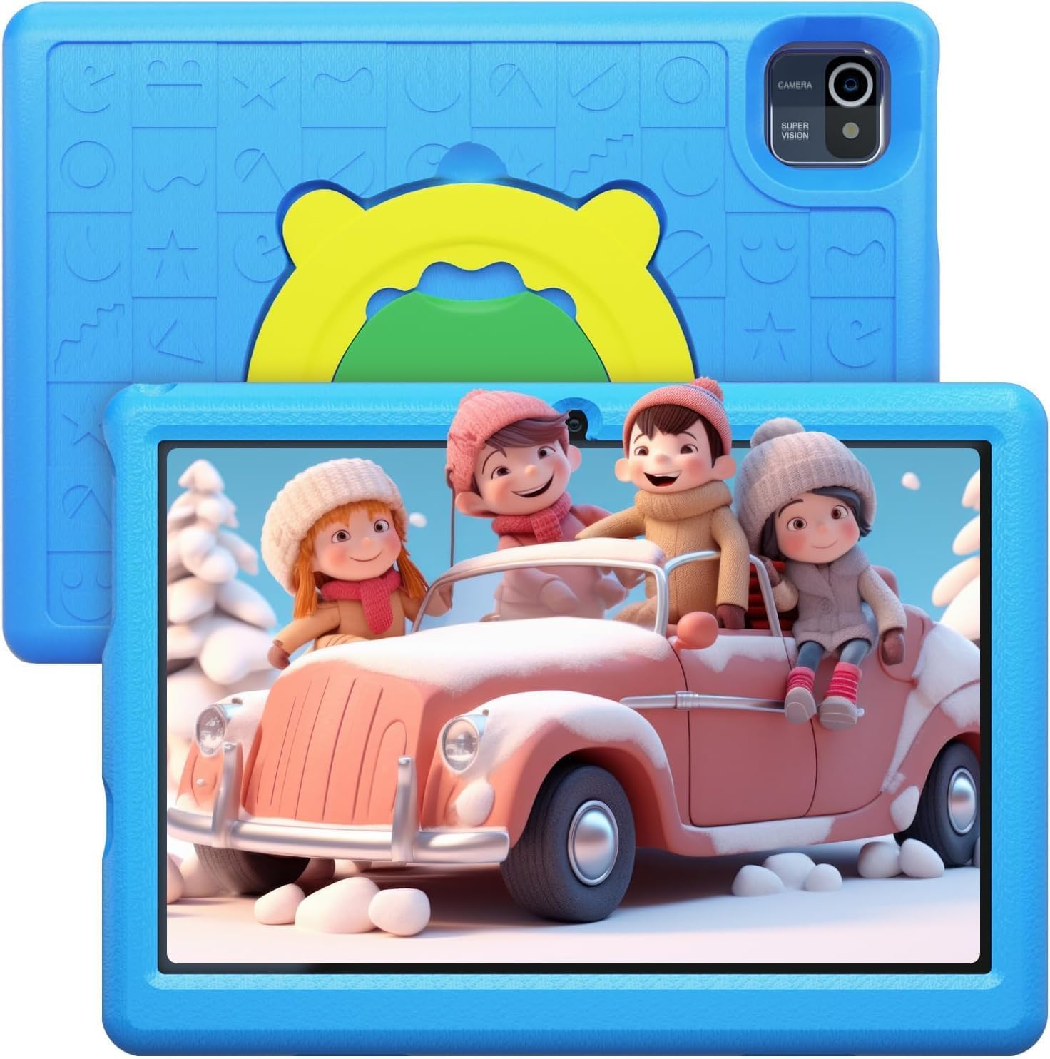 Freeski Tablette Enfants, 10 Pouces Android 13 Tablettes 1280x800 IPS, 5000mAh Quad Core, 6Go+64G0+128Go, WiFi, Bluetooth, Double Caméra Tablette pour Enfant, Blu