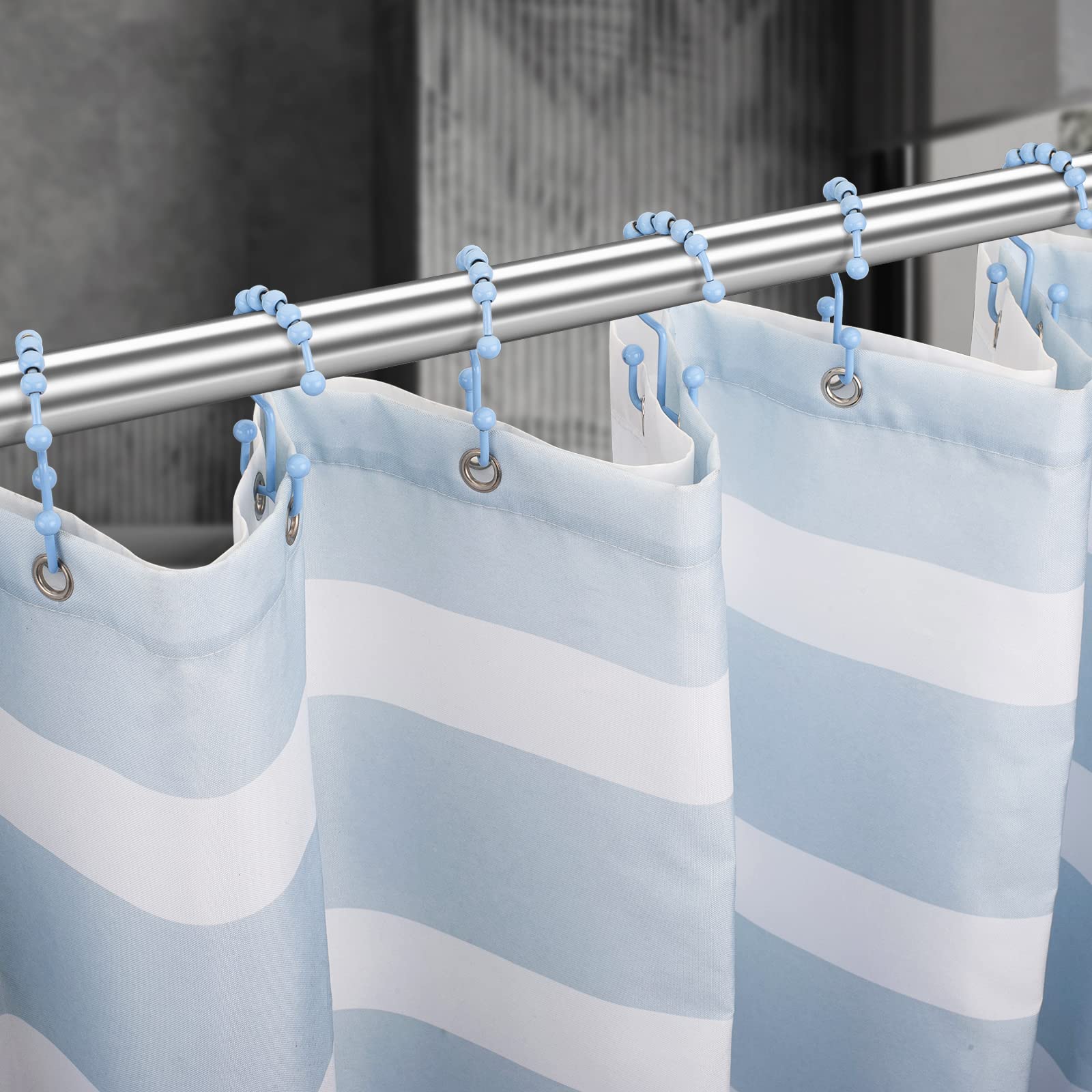 Titanker Ganchos para cortina de ducha, anillos de cortina de ducha resistentes a la corrosión para baño, ganchos de ducha de metal de doble deslizamiento para barras de ducha de baño, juego de 12