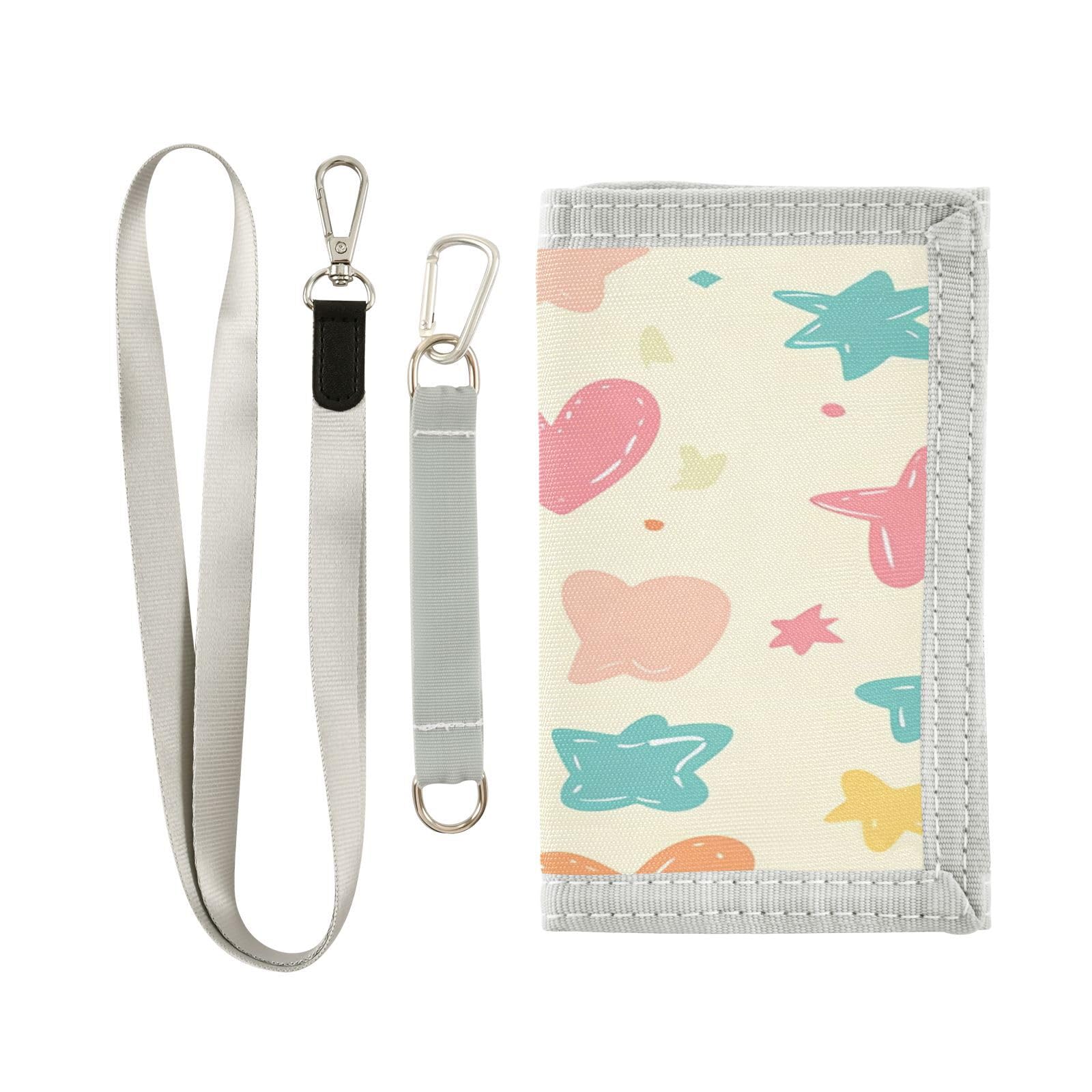 BOESI Doodle Heart and Stars Velcro Wallet, Canvas Wallet, Tri-fold Wallet, Unisex