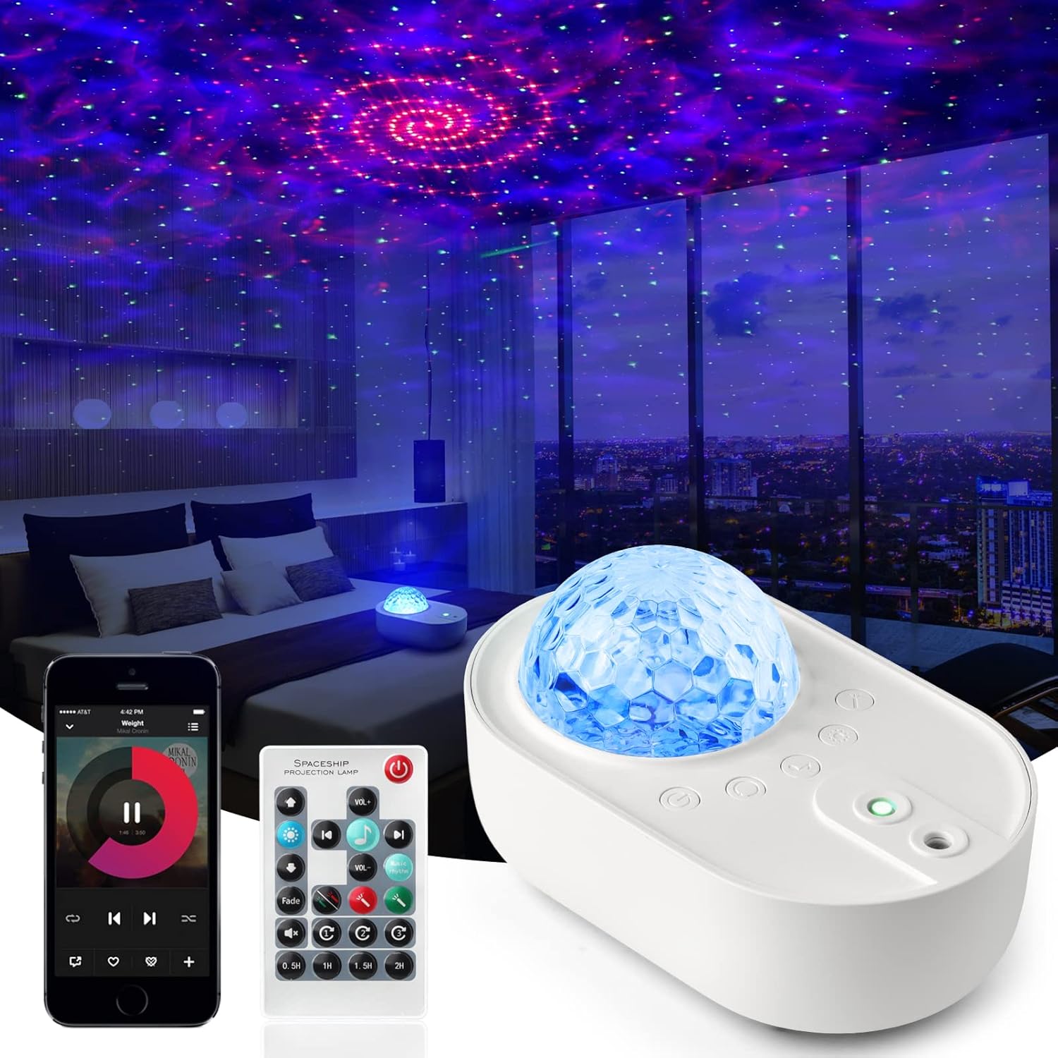 Star Projector 3 in 1 Galaxy Night Light Projector with White Noise and Bluetooth Speaker for Home Bedroom Decor, Remote Control, Christmas Birthday Gifts for Kids Women Man - White