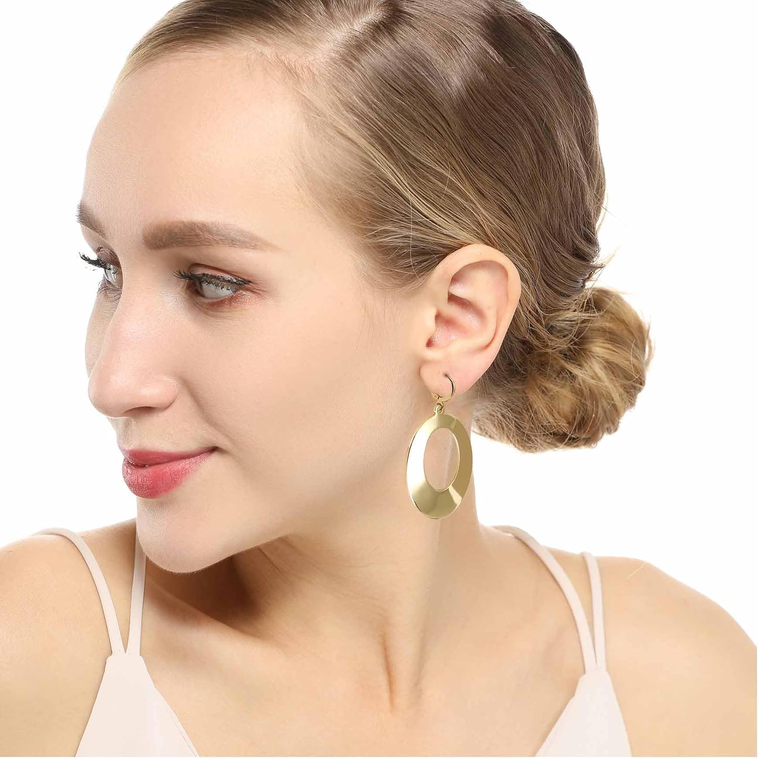 Dangle Hoop Earrings for Women,14k Gold/Silver Plated Geometric Hoops Earrings with High Polished Surface,Hypoallergenic Huggie Drop & Dangle earrings for Women