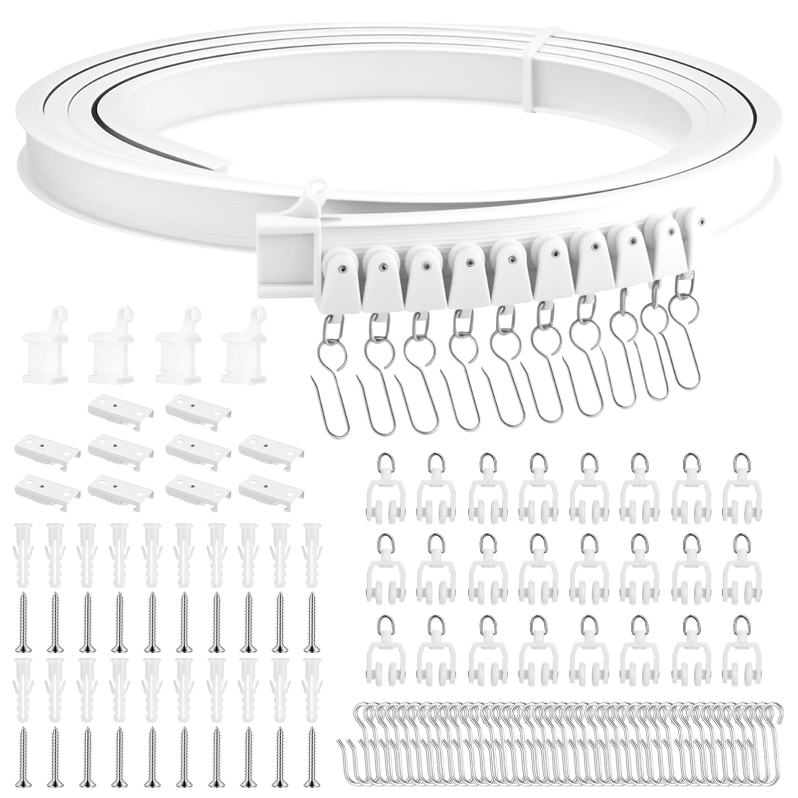 kebitedamai 3 Meter/9.8 FT Flexible Curtain Rail Tracks, Bendable Flexible Ceiling Curtain Track Spares for Room Divider Curtains RV Oval Shower Bay Window Tracks and Fittings(White)