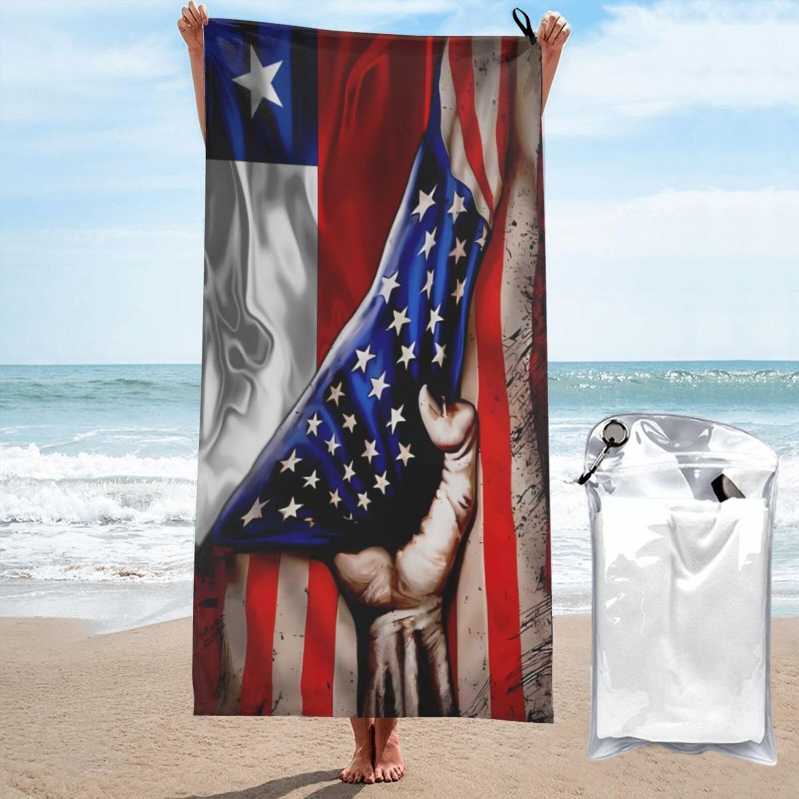 Serviette de plage pour piscine et vacances drap de bain compact drapeau USA Chili