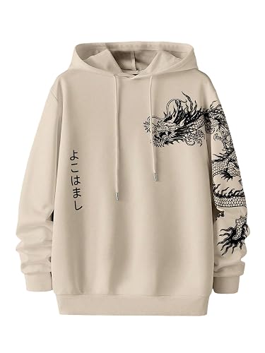 Floerns Men's Letter Graphic Print Lightweight Hoodies Long Sleeve Drawstring