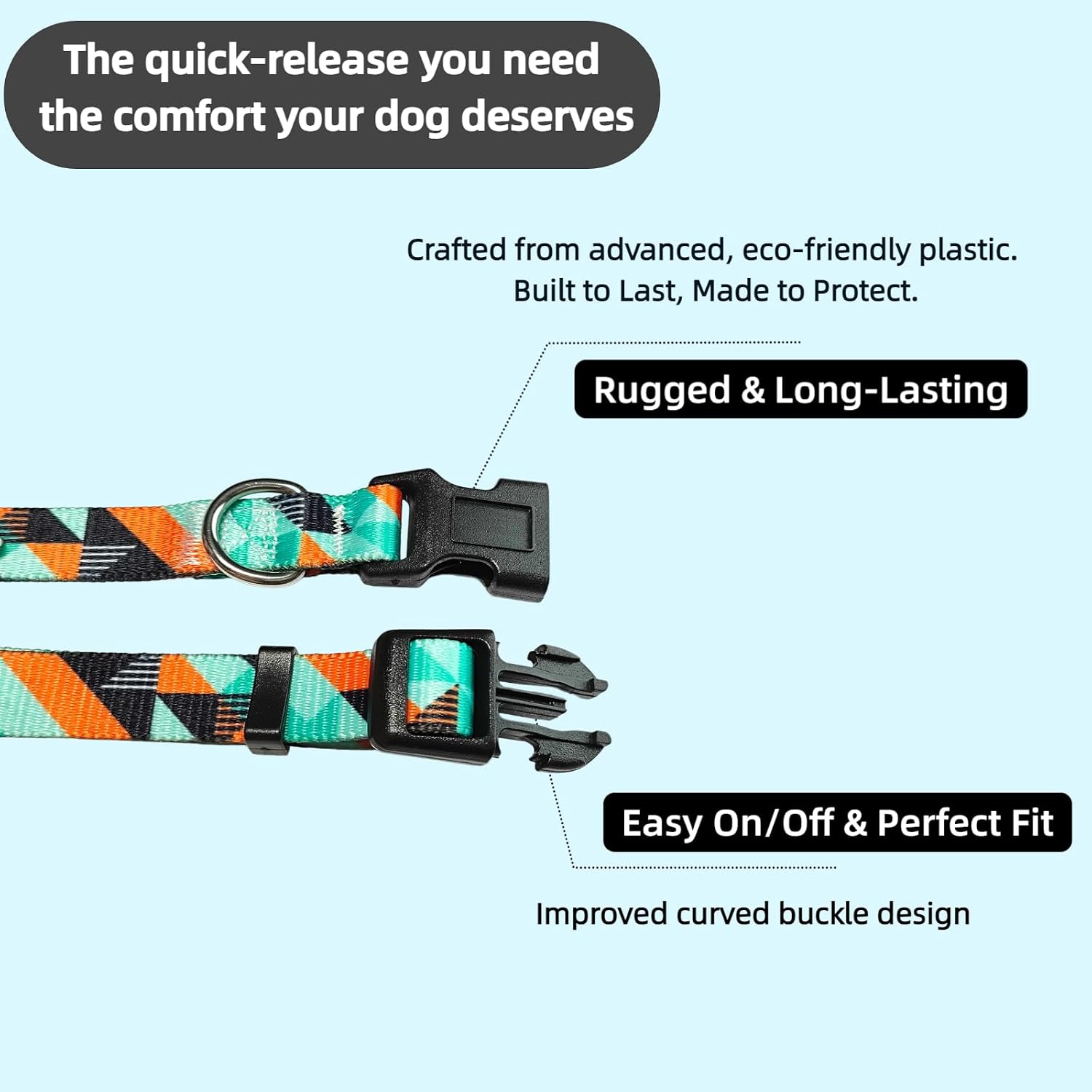 Dog Collar Geometric Design Patterns, Nylon Soft Dog Collars with Adjustable Buckle, Durable Dog Collars for Large Medium Small Dogs, Size L Turquoise image 3