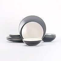 Vista 27 de Colors Life - Juego de vajilla de 16 unidades, color negro brillante exterior + interior con acabado mate, color muy baya