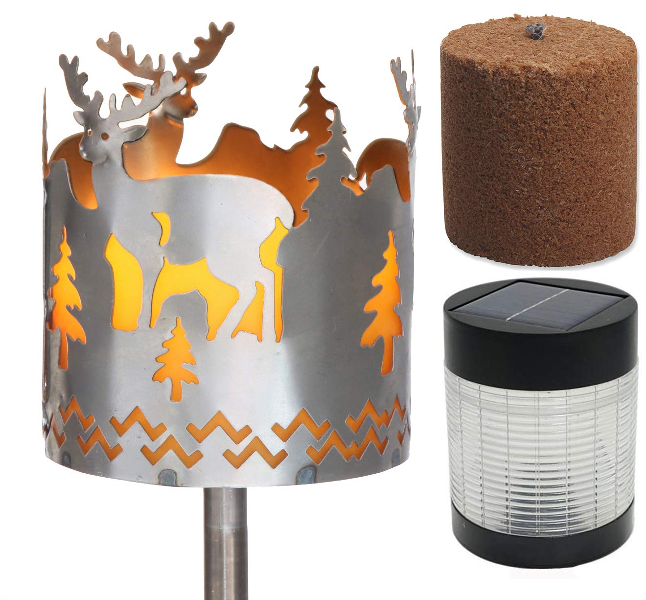 Novaliv Pochodnia ogrodowa, jeleń, misa paleniskowa, metal z trzonkiem, lampa solarna LED