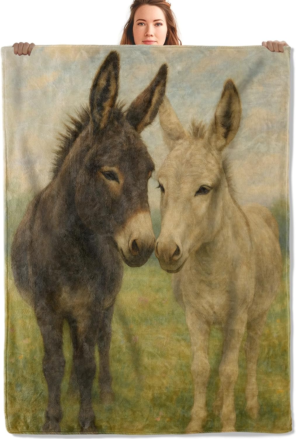 Donkey Gifts, Rustic Farm Donkeys Blanket for Girls Kids Women, Cozy Warm Flannel Throw Blankets for Bedroom, Travel, Couch, Home Decor, 50x60 in