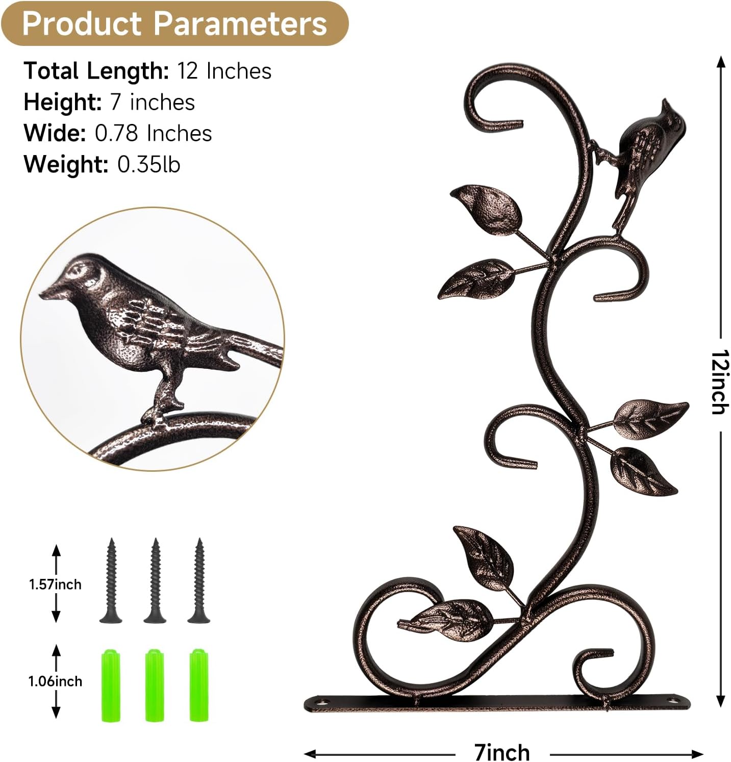 Hangers Outdoor Metal Hanging Plant Bracket Bird Feeder Plant Hooks for Hanging Flower Basket, Wind Chimes, Solar Lanterns, Three Colors.2 Pack Metal Iron Hook. (Bronze Red)