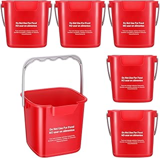 6 Pcs 3 Quart Cleaning Bucket Small Sanitizing Square Bucket Detergent Pail for Home Commercial Restaurant Kitchen Office School (Red)