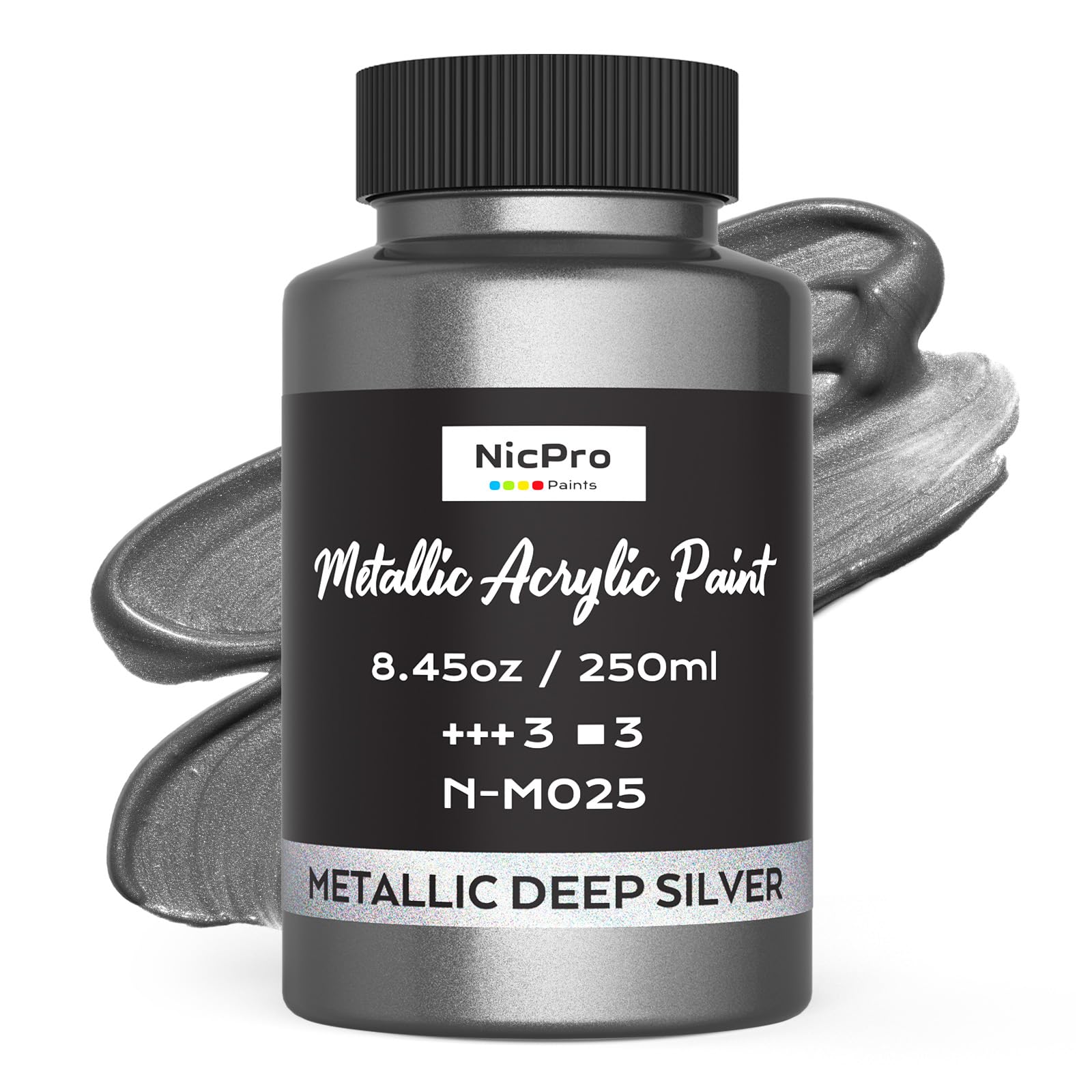 Nicpro Metallic Deep Silver Acrylic Paint, 8.45oz/250ml Large Silver Leaf Paint, Non Toxic, Non Fading Art Craft Paints for Canvas, Wood, Clay, Metal, Furniture, Handcrafts, Art Supplies