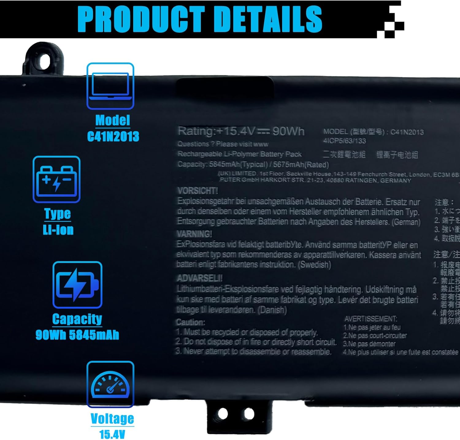 C41N2013 Laptop Battery Replacement for Asus ROG Strix G15 G513 G513IM G17 G713 G713IM G713QM Rog Strix Scar 15 G533 G533QM G533QR 17 G733 G733ZM Zephyrus G15 GA503 Series