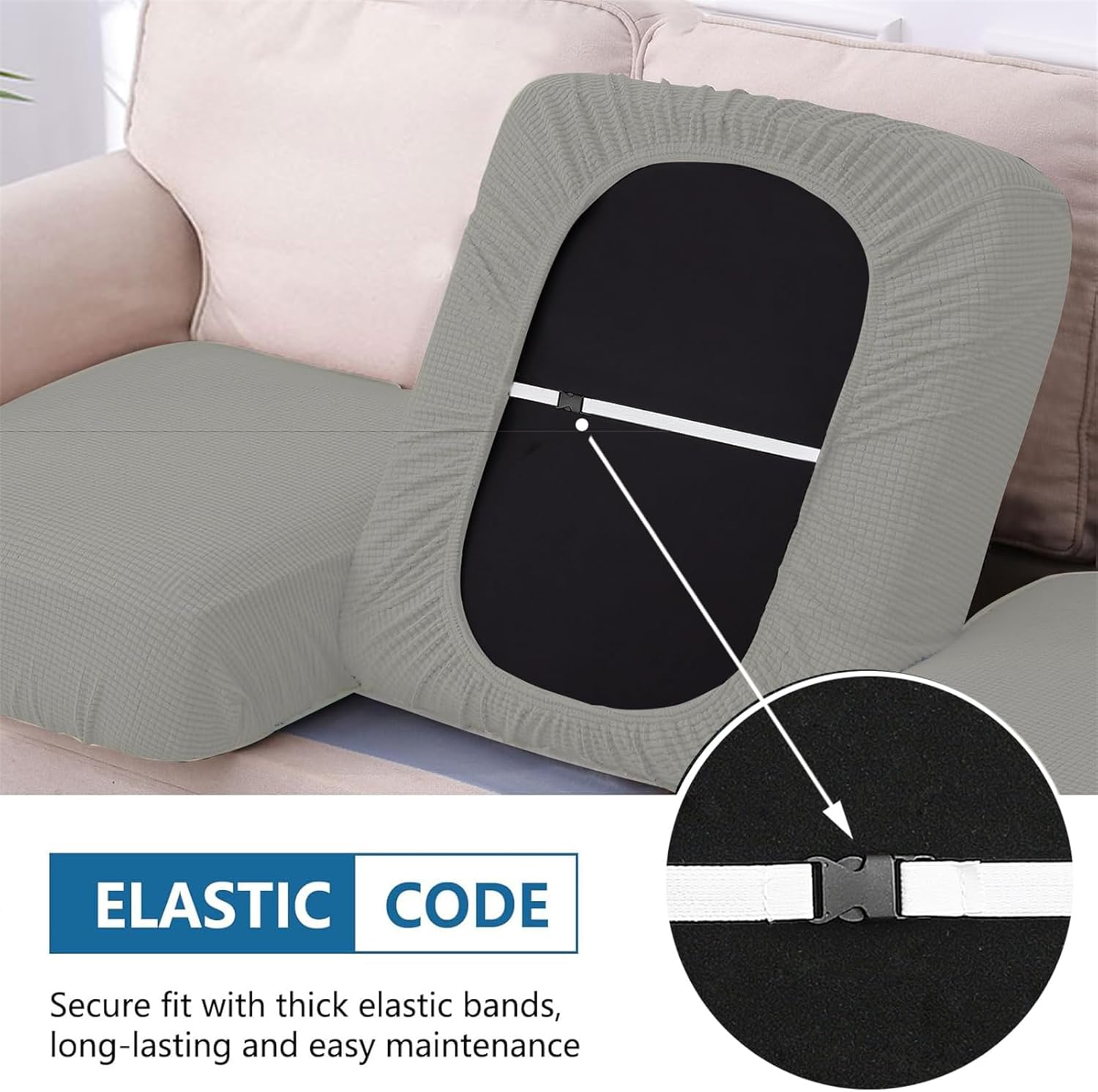 1/2/4/8 Pack Stretch Patio Cushion Covers - Waterproof Outdoor Seat Cover Replacement, Non-Slip Jacquard Sofa Slipcovers, Furniture Protector for Yard Couch (Light Grey,8)