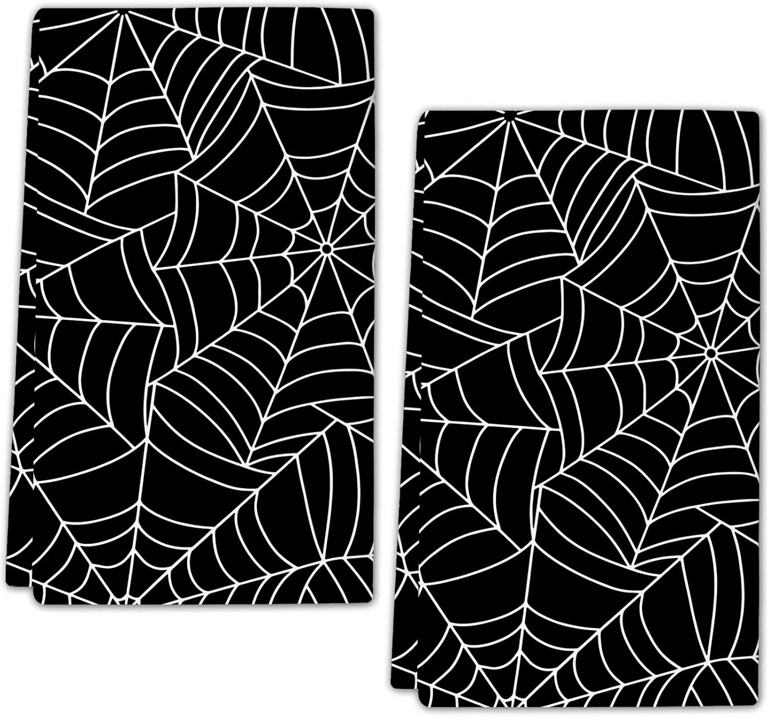 Halloween Spider Web Kitchen Towels, 2 Pack Gothic Black White Farmhouse Tea Towel,Soft Drying Dishcloths for Holiday Home Decor, 18x26 Inch