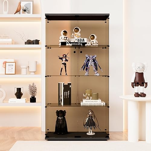 Miniatura 8 de vitrina contemporánea de vidrio de 645 pulgadas con 4 estantes transparente con dos puertas moderna colección de gabinetes Curio estantería de pie