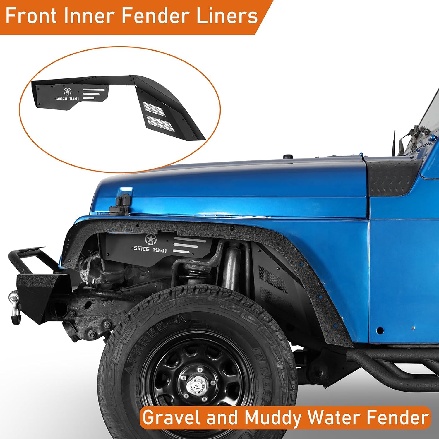 Hooke Road TJ Front Inner Fender Liners for 1997-2006 Jeep Wrangler TJ & LJ, 2PCS Wheel Well Liner Splash Mud Guard Covers