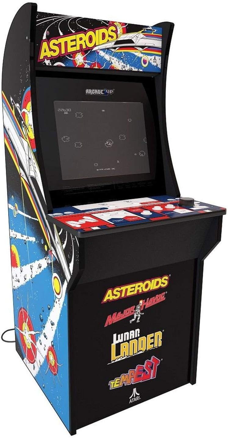 Igun view of the assembled ARCADE1UP Asteroids cabinet