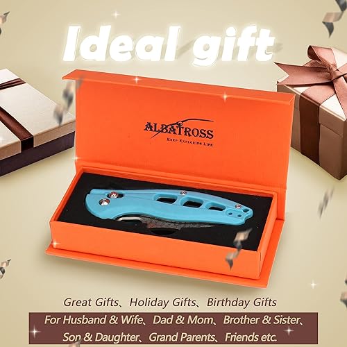 Miniatura 2 de ALBATROSS Cool Flipper Axis Lock - Cuchillo de bolsillo plegable de apertura con hoja de acero de Damasco moderna de 3 pulgadas y mango FRN de alta