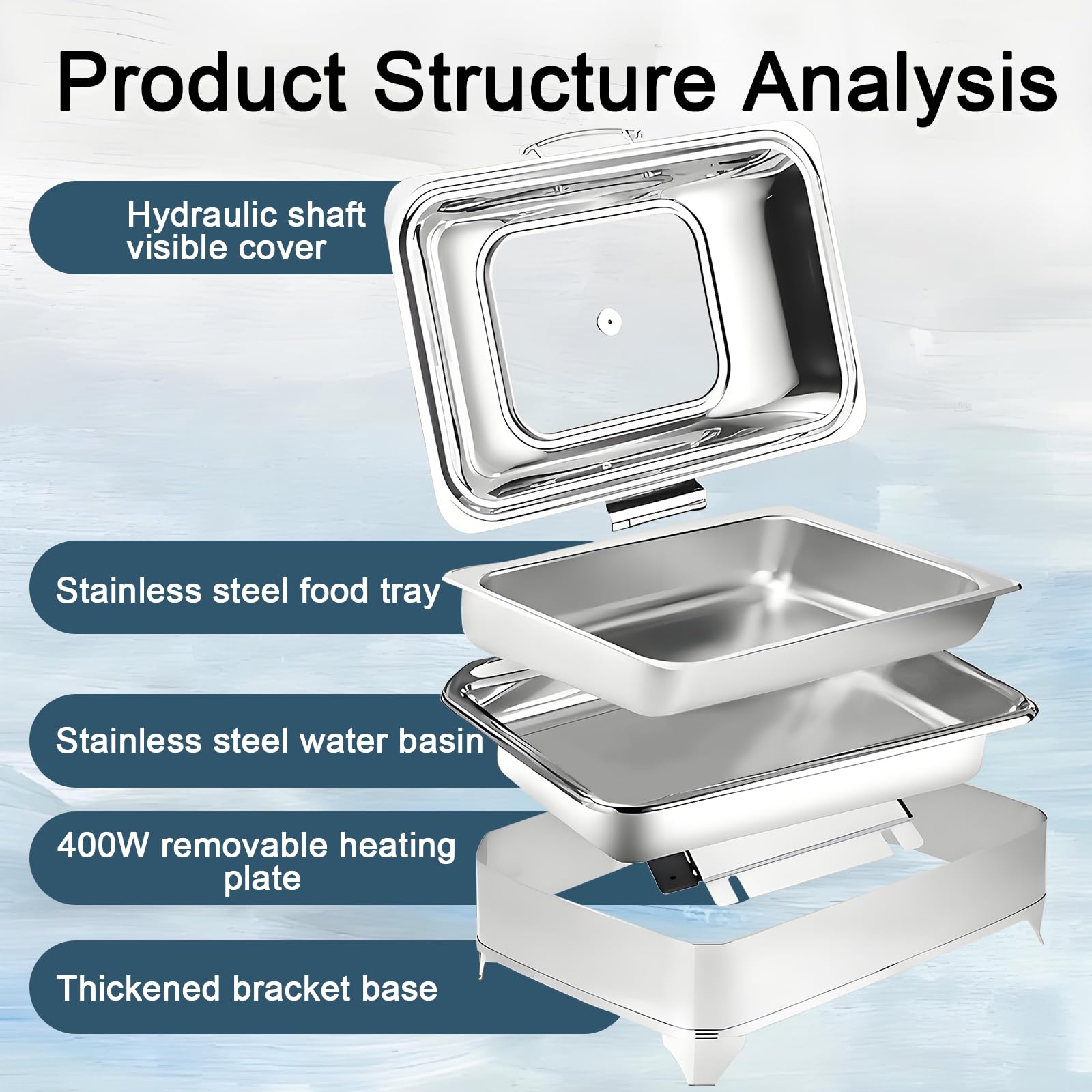 Chafing Dish Elettrico Temperatura Regolabile, 9L, 400W(1/3 Pan) | Scaldavivande Elettrico Buffet Professional in Acciaio Inox, Contenitore Scalda Cibo per Buffet, Ristoranti, Hotel