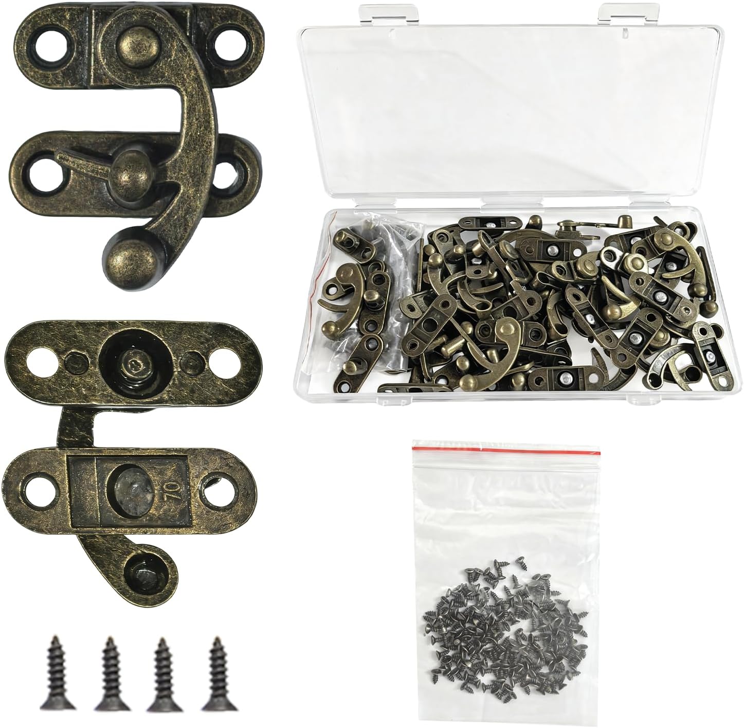 24 Pieces Thickened Solid Hasp Latches Locks Hooks, Antique Vintage Decorative Hasp Latches with Screws for Jewelry Box Wooden Cabinet Door, Cat Door Gate, Zinc Alloy (Bronze-24pieces)