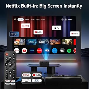 Netflix Smart Projector with WiFi and Bluetooth, SOPYOU Outdoor Movie Projector 4K with Apps Max 450", Electric Focus & Auto Keystone, Built-in Netflix/YouTube/Prime Video