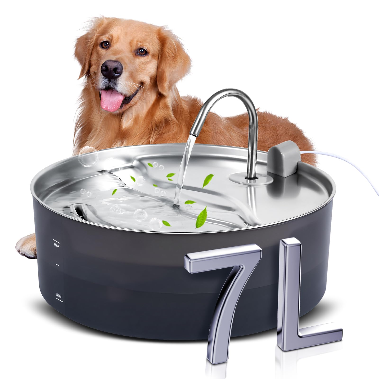 Fuente de agua para gatos de acero inoxidable, 7 l