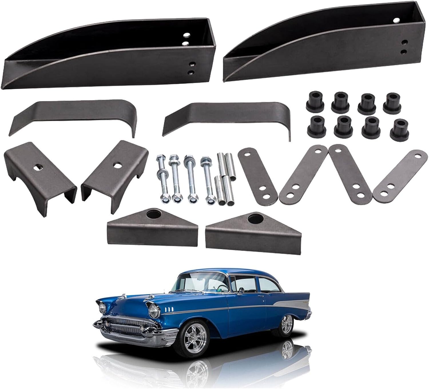 Rear Spring Relocation Pocket Kit 150 210 Mounting Hardware Aluminum for Chevy for Bel Air for Del Ray for Nomad for 1-Fifty Series for Sedan Delivery for 2-10 Series MXR03FXZL