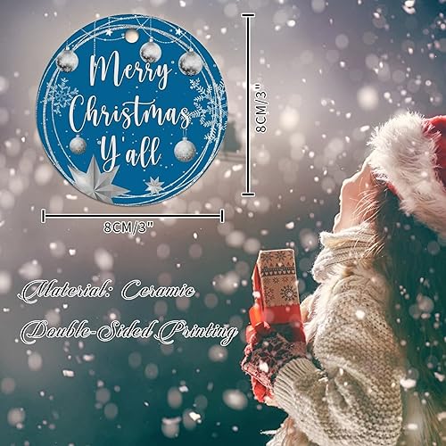 Miniatura 23 de Tree Decoration Ornaments Merry Christmas Y'all Ceramic Ornament Xmas Keepsake Gold Snowflake Ball Wreath Christmas Decor Welcome Winter Xmas