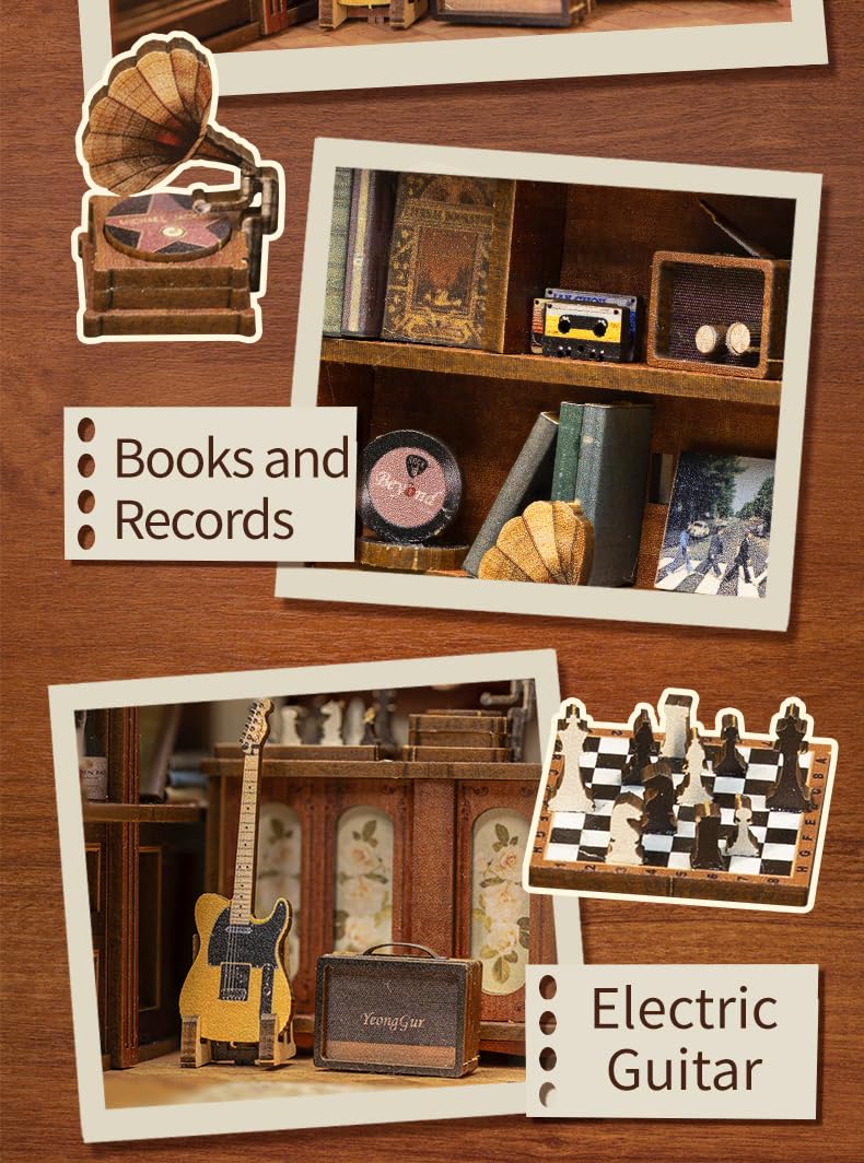 Cutefun DIY Book Nook Kit Maison de Poupées Miniatures Nook Nook Puzzle 3D Livre Bois Serre-Livres d'art avec Lumière LED et Feuille de poussière enfichable The Secret Rhythmt(SZ03B)