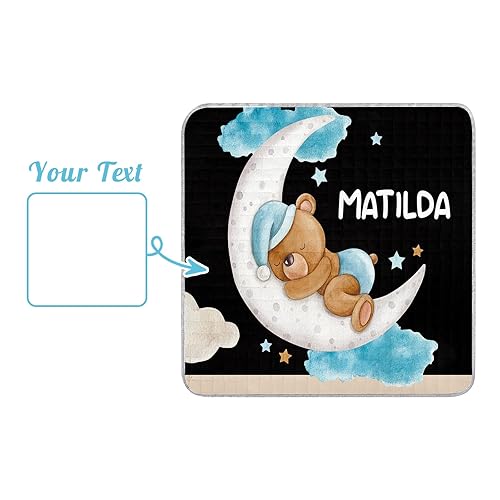 Miniatura 8 de Tapete de juego para bebé con nombre personalizado, tapete suave de oso negro para piso, tapetes de juego plegables impermeables para bebés y niños