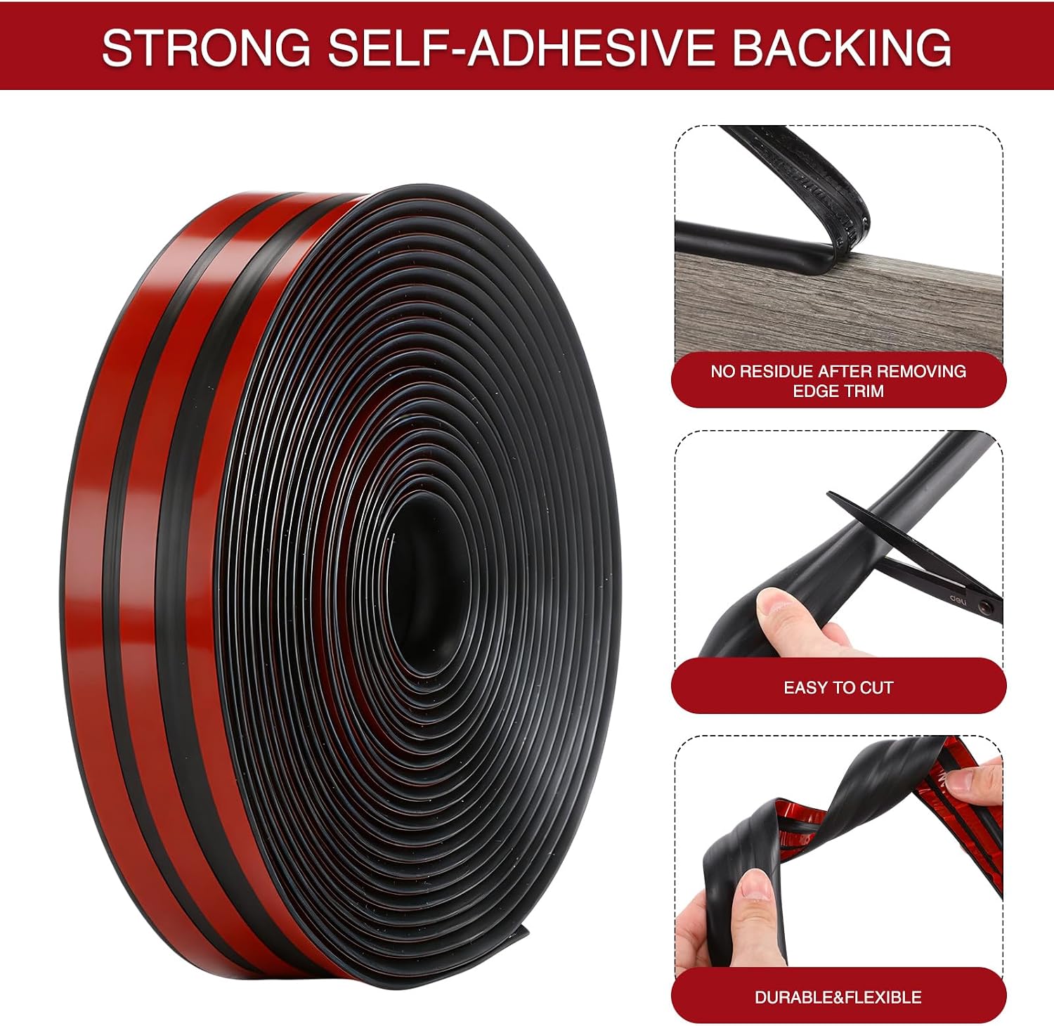 20 ft Rubber Edge Trim 3/8 Inch Self-Adhesive Flexible U Channel Edge Protector for Sealing and Guarding Sharp Metal on Car Doors, Black