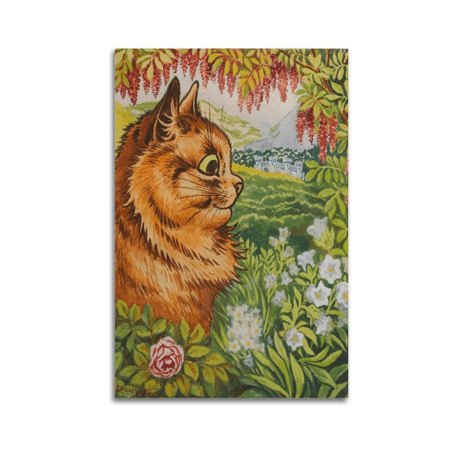 Sjwiner Unframe-Style Louis Wain Painter Work（Cat In The Garden） Poster Canvas Wall Art Decor Living Room Modern Family Bedroom 12X18inch(30X45cm)