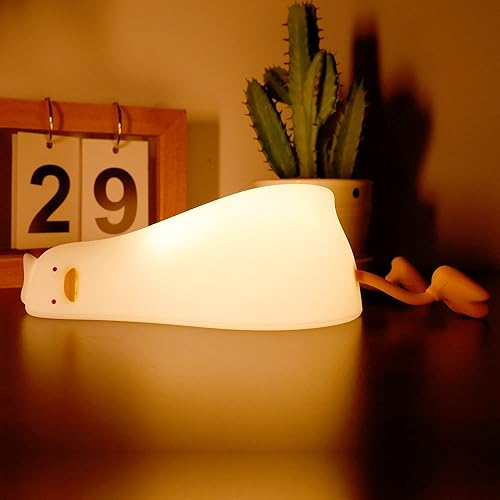 Miniatura 1 de Luz nocturna de pato plano, bonita lámpara de pato de silicona suave con control táctil, recargable, temporizador y atenuador para niños, regalos