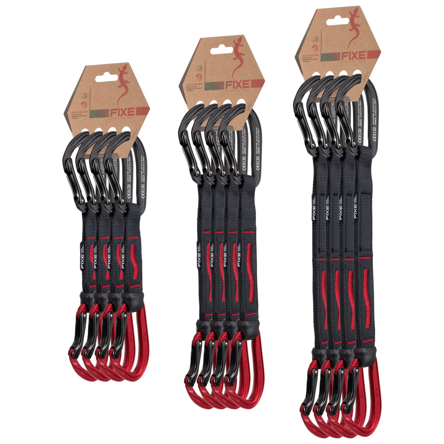 FIXE - Pack 4 Cintas Exprés Picot para Escalada Deportiva, Mosquetones Ligeros con Nariz Cónica, Snagfree y Doble Verruga, Cinta de Poliamida 25 mm, EN 12275